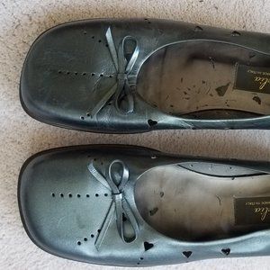 Dark pearl gray Italian leather Amelia flats  7.5